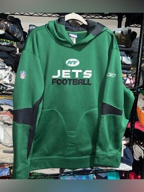 Vintage New York Jets Hoodie Sweatshirt Mens XL NFL Heavy Reebok Green